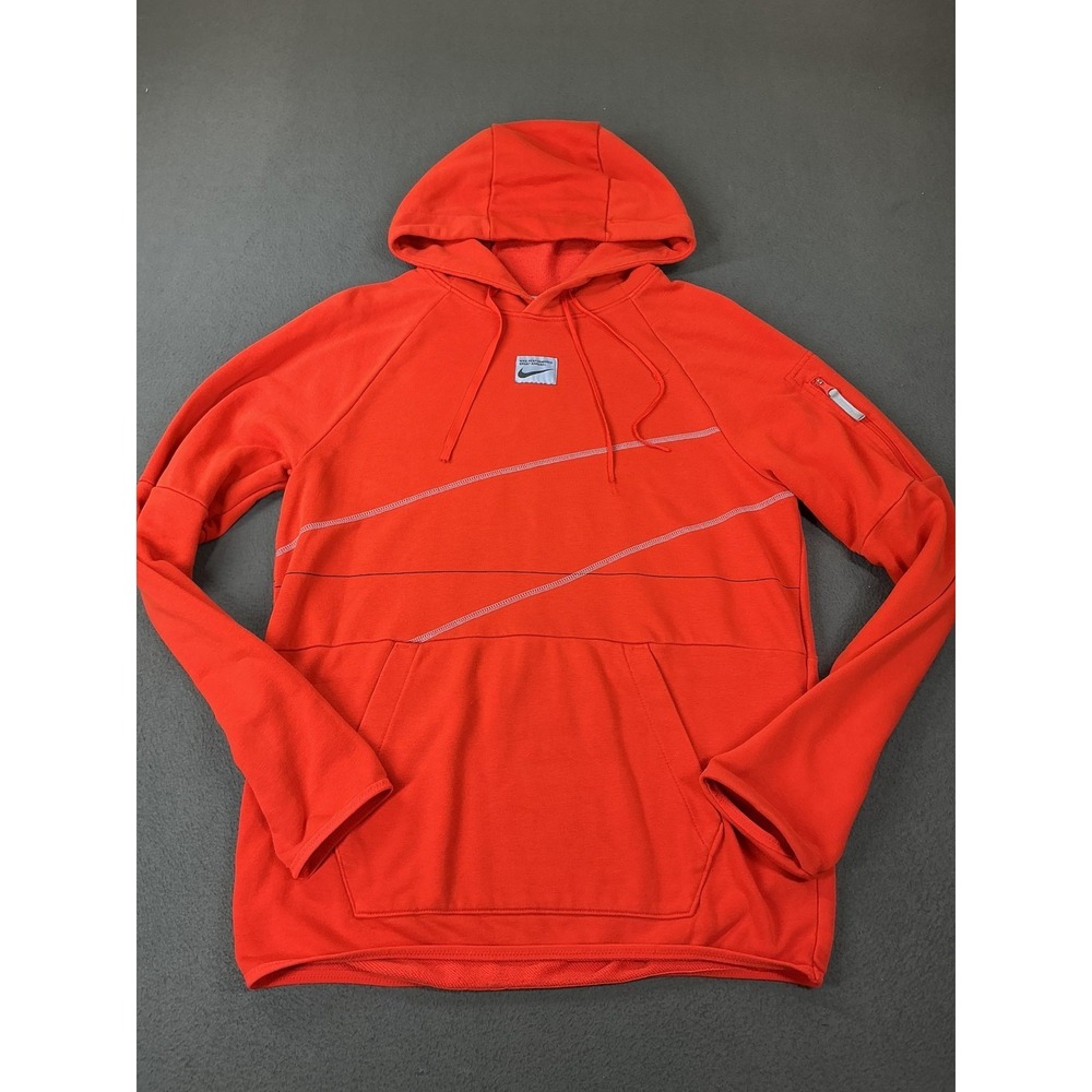 Nike Hoodie Mens Small Orange Sport Swoosh Fleece Pullover Sweatshirt DQ8620-833